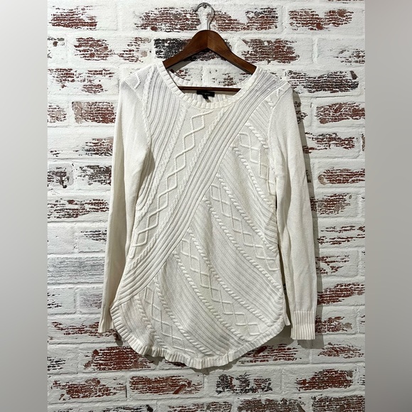 Cupio Sweaters - Cupio Sweater Ivory White Geo Raised Pattern Cotton Blend Stretch Sz M